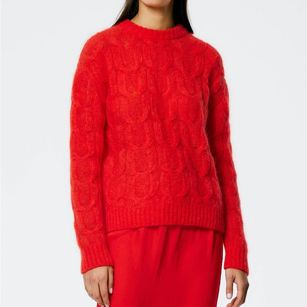 Tibi Soft Mohair Cable Crewneck Easy Pullover xl
